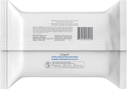 Cetaphil Sanfte Make-up Entferner-Tücher mit Aloe Vera, Kamille und Grünem Tee – Parfümfrei, Reizlindernd, Parabenfrei – Für alle Hauttypen, 25 Stück