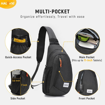 HALOVIE Anti-Diebstahl Sling Bag RFID-Reise-Sling-Rucksack Leichtgewicht Wander-Umhängetasche Brusttasche zum Spazierengehen Arbeiten