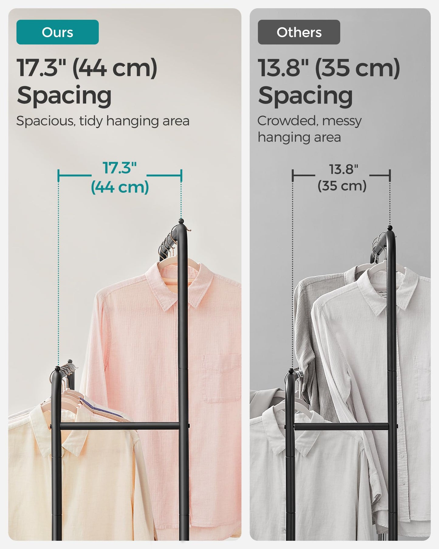 SONGMICS Clothes Rack with Wheels, Clothing Rack for Hanging Clothes, 25.4 mm Metal Garment Rack with Dense Mesh Storage Shelf, 110 lb Load Capacity, 2 Brakes, Black UHSR25BK