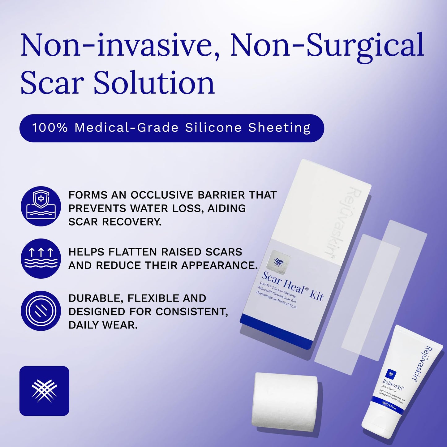 Rejuvaskin Scar Heal Kit for Breast Scars, Soften, Flatten, Reduce and Recover, Silicone Sheeting, RejuvaSil Gel & Medical Tape, Breast Anchor Pair