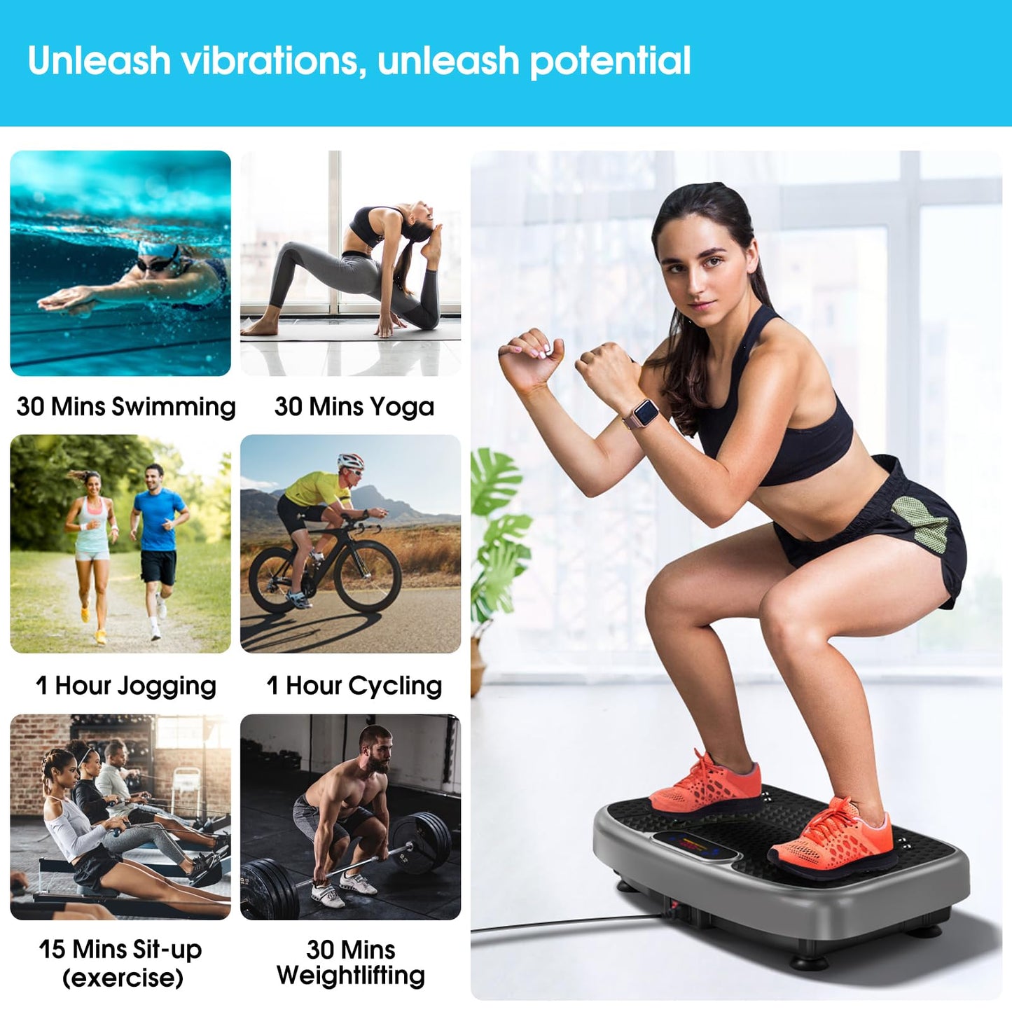 SoftGym Waver Vibration Plate Exercise Machine for Lymphatic Drainage Weight Loss,120 Speed Levels Vibrating Platform with Resistance Bands,Full-Body Workout Equipment for Muscle Activation