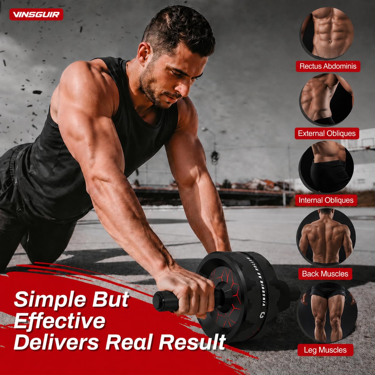 VINSGUIR Ab Roller Wheel, Abs & Core Workout Equipment for Home Gym with Knee Pad Accessories, Abdominal Wheel for Full-body Strength Training