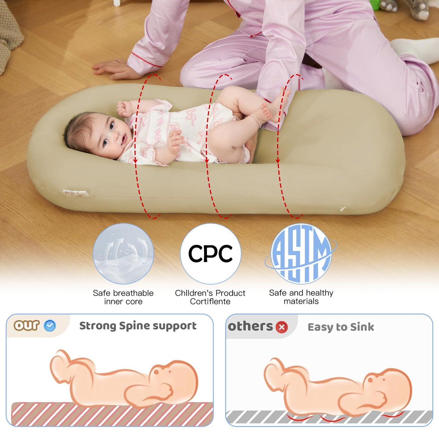 Lucakuins Baby Lounger, Bionic Design Baby Lounger for Newborn 0-24 Months, Soft Organic Cotton Breathable Lounger for Infants (Lovely Green)