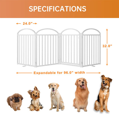 SNUOWU 4 Panels Full Matel Freestanding Dog Gates with Door, 96"Extra Wide 36"Tall Free Standing Dog Pet Gate for Indoor & Outdoor. Foldable Pet Fences for Doorways, House, Stairs, Porch, Deck, Yard