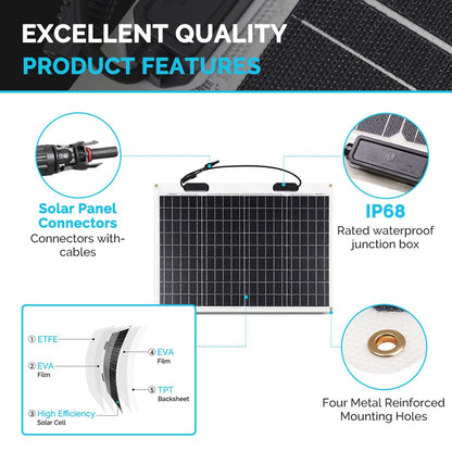 Renogy Flexible Solar Panel 50 Watt 12 Volt Monocrystalline Ultra-Flexible Bendable Mono Off-Grid Charger for Marine RV Cabin Van Car Boat Curve Surfaces