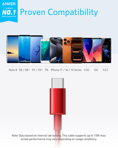 Anker Kabel [2 Stück 1,8m], USB A auf USB C Ladekabel für iPhone 17 Serie, Samsung Galaxy S10 S10+, LG V30, Beats Fit Pro und weitere (Schwarz).