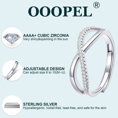 OOOPEL Sterlingsilber Verstellbarer Ring S925 Silberringe für Frauen Zirkonia Twist Liebesknoten Zarter Ring Silber Minimalistischer Offener Fingerring Silber Daumen Sterlingsilberring