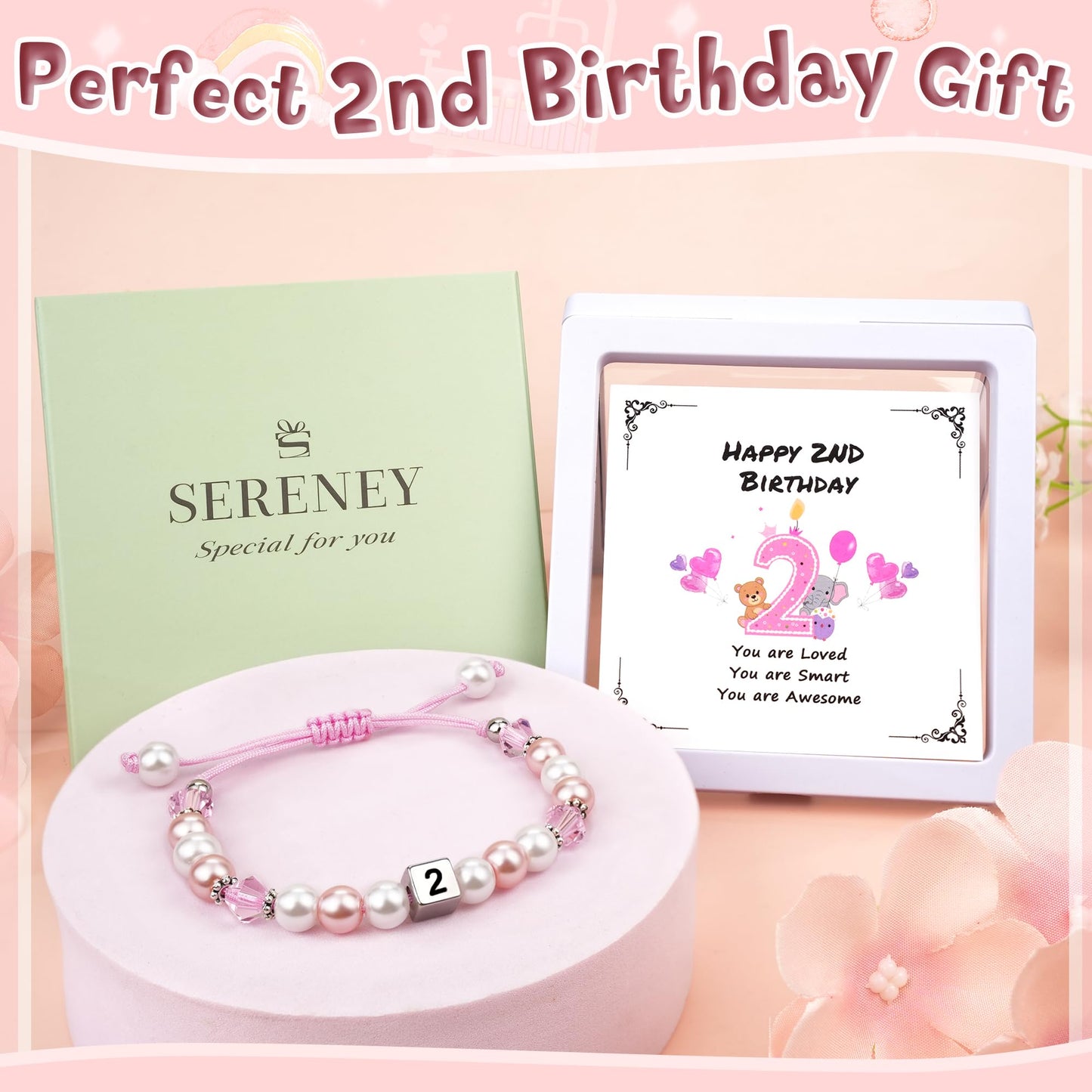 Sereney 5 Jahre altes Mädchen Geburtstagsgeschenkideen, verstellbares rosa-weißes Perlenarmband als Fünf-Jahres-5-Jahre-altes 5. Geburtstagsgeschenk für Teenager-Mädchen, Tochter, Nichte, Enkelin