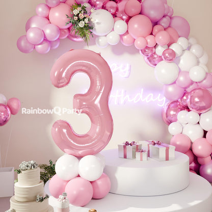 RainbowQ Party 1 Ballon Nummer 40 Zoll für Jungen oder Mädchen Groß Rosa 0-9 Folien-Mylar Großer 1 Zahlenballon Alles Gute zum 1. Geburtstag Party Jubiläumsdekorationen Zubehör