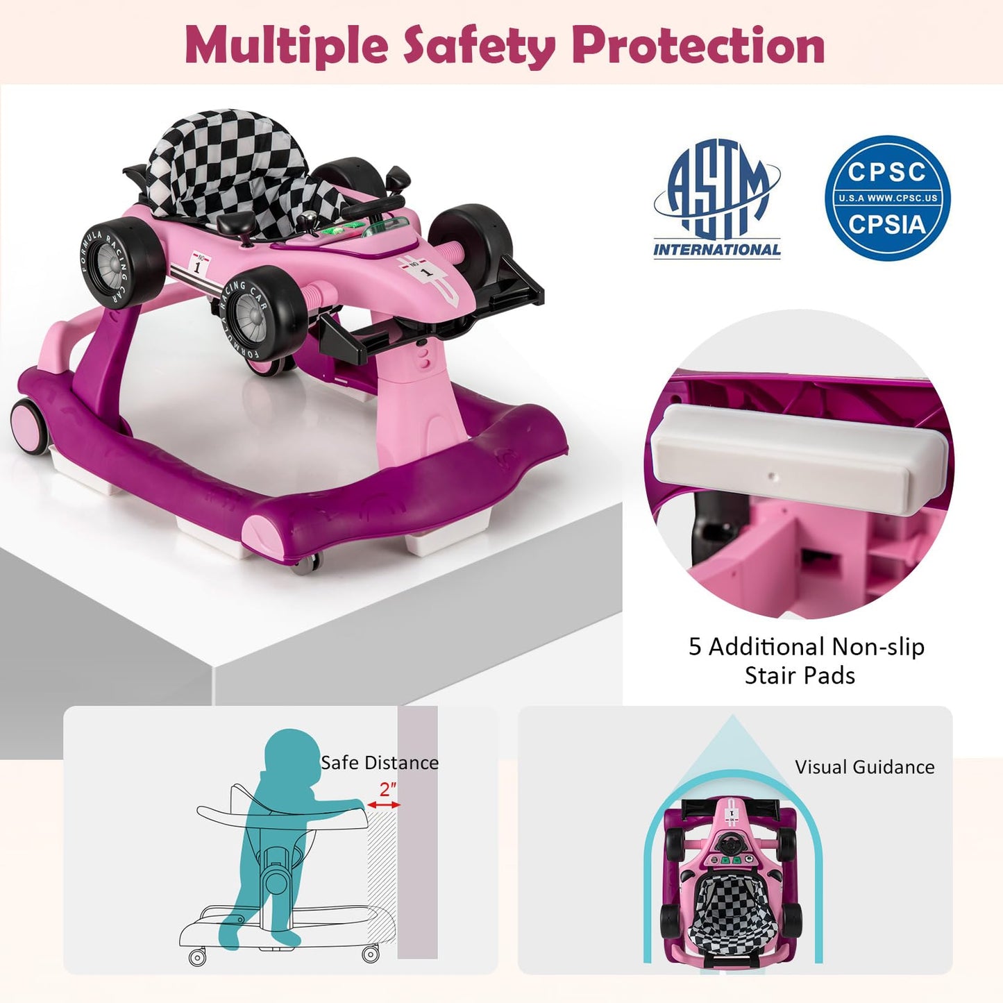 HONEY JOY 4-in-1 Baby Walker, Activity Push Walker w/3 Adjustable Heights, Smooth Wheels w/Adjustable Speed, Padded Seat, Music & Light, Foldable Car Walker for Baby Boys Girls Age 6 Months+ (Blue)