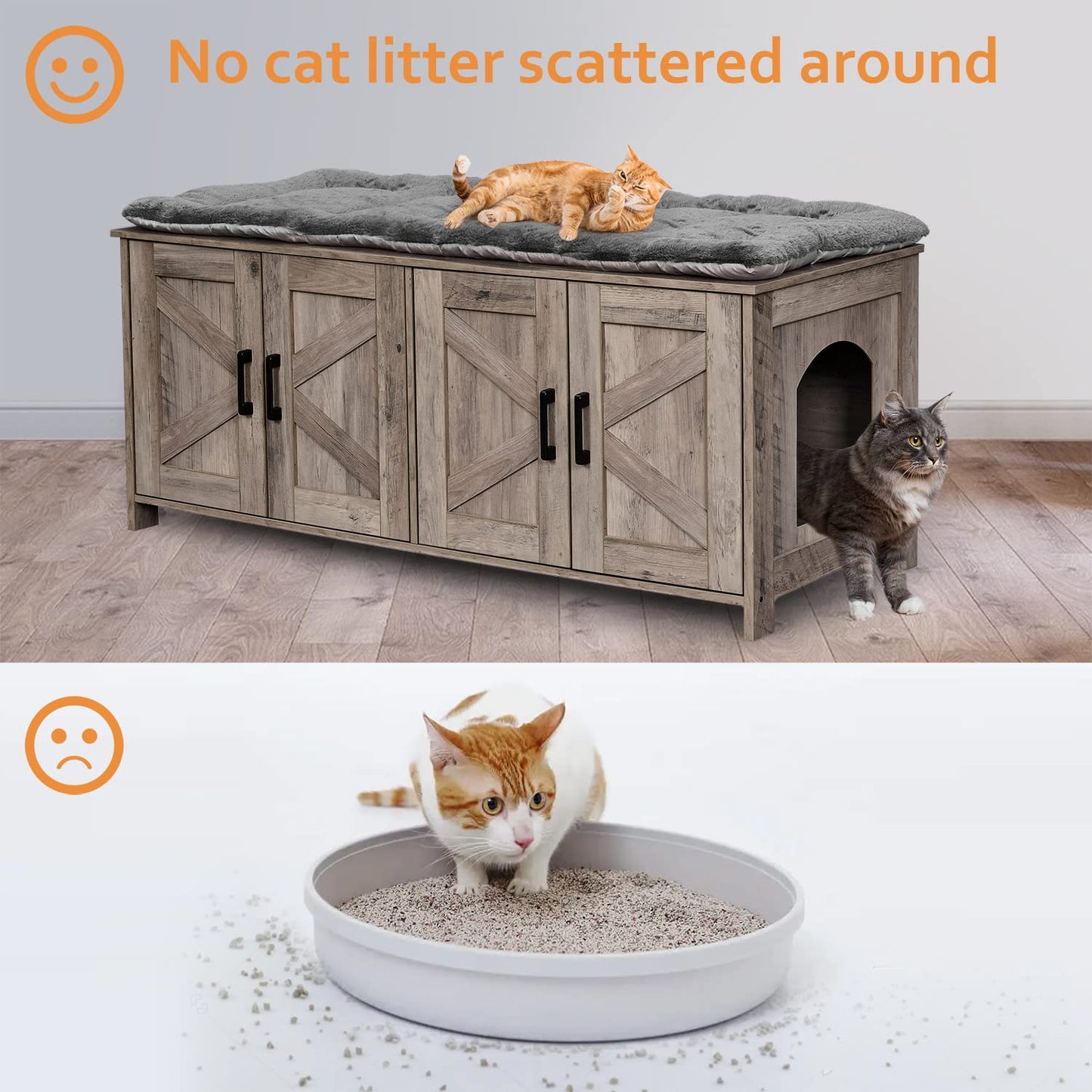 Homhedy Cat Litter Box Enclosure, Wooden Cat Washroom Furniture with Barn Door, Pet House, Fit Most of Litter Box, White