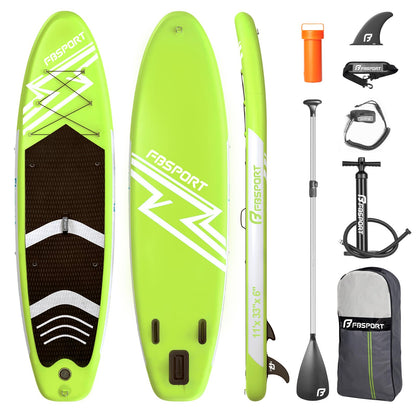 FBSPORT 11' Premium Stand Up Paddle Board, Yoga Board with SUP Accessories & Carry Bag | Wide Stance, Surf Control, Non-Slip Deck, Leash, Paddle and Pump for Youth & Adult