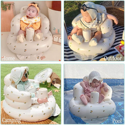 Aufblasbarer Babysitz, aufblasbarer Babystuhl für Babys ab 3 Monaten, aufblasbarer Sommerstuhl mit integrierter Luftpumpe, Baby-Bodensitz zum Sitzenlernen, Spielen, Campen, Orange