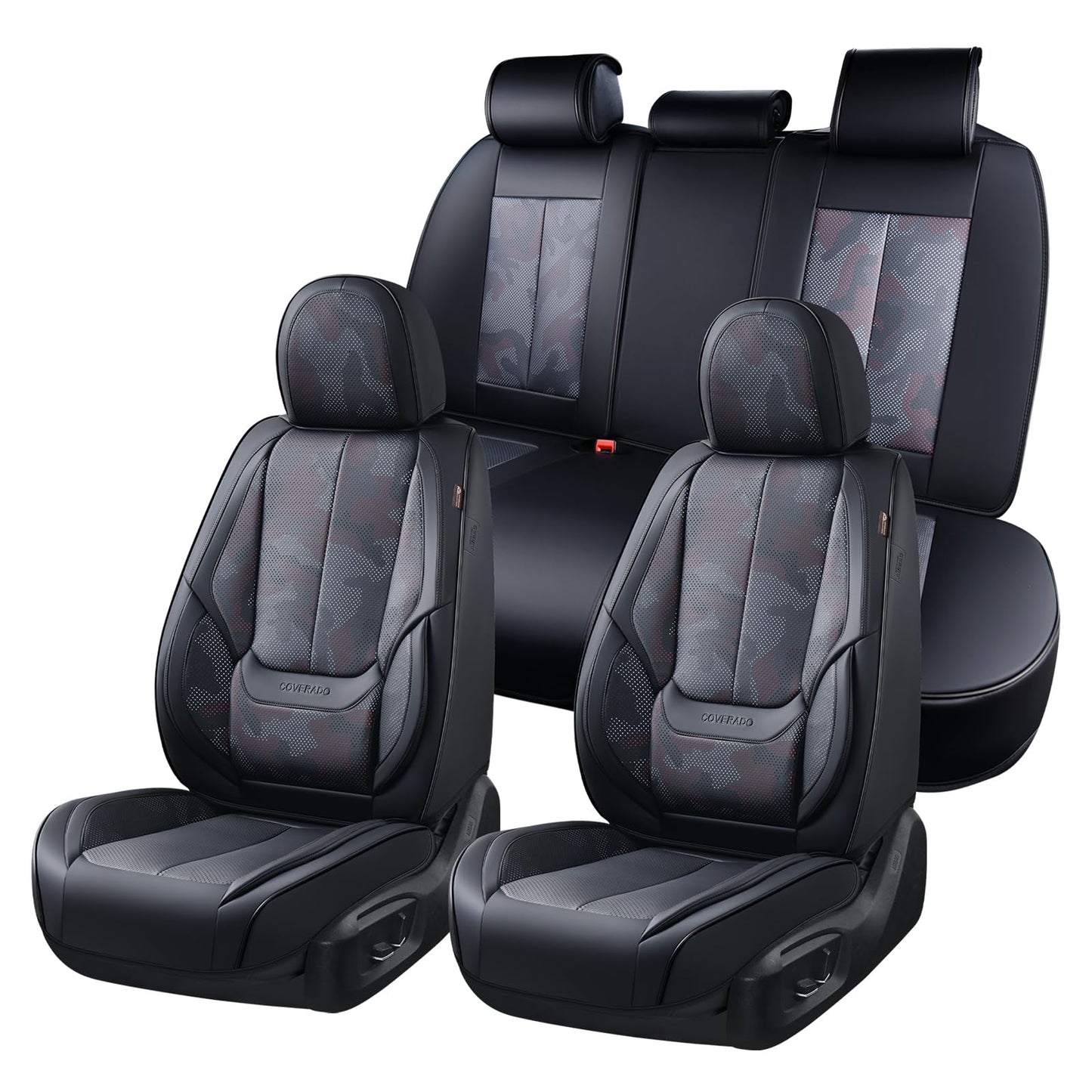 Coverado Car Seat Covers 5 Pieces, Full Set Universal Seat Covers for Cars, Waterproof Nappa Leather Auto Seat Protectors with Head Pillow, Car Interiors Fit for Most Sedans SUV Pick-up Truck, Black