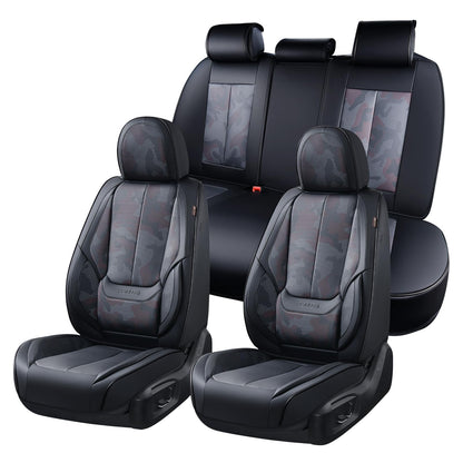 Coverado Car Seat Covers 5 Pieces, Full Set Universal Seat Covers for Cars, Waterproof Nappa Leather Auto Seat Protectors with Head Pillow, Car Interiors Fit for Most Sedans SUV Pick-up Truck, Black