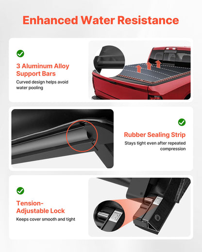 VEVOR Weiche aufrollbare Ladeflächenabdeckung, kompatibel mit 2019–2024 Dodge Ram 1500 Classic, 2003–2025 Ram 2500 3500, passend für 1,95 m (6 Fuß 4 Zoll/76 Zoll) Ladefläche, PVC-Abdeckung mit Aluminiumlegierungsstangen
