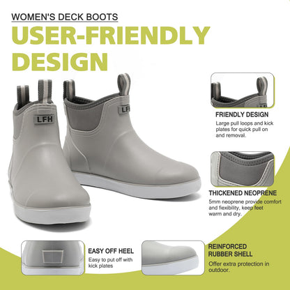 Women's Deck Boots, Waterproof Ankle Rain Boots with Anti-Slip Traction, Rubber Garden & Fishing Boots for Boating, Camping, Farming & Outdoor Work