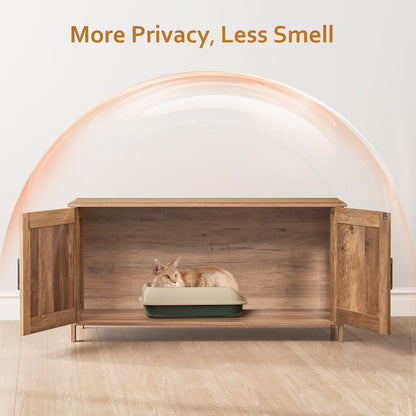 Homhedy Cat Litter Box Enclosure, Wooden Cat Washroom Furniture with Barn Door, Pet House, Fit Most of Litter Box, White