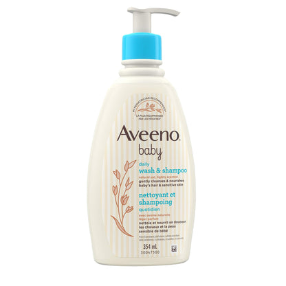 Aveeno Baby Wash and Shampoo - Gentle 2-in-1 Body Wash with Natural Oat Extract for Sensitive Skin - Tear-Free, Hypoallergenic Cleanser, Free from Parabens, Sulfates & Dyes - 975ml