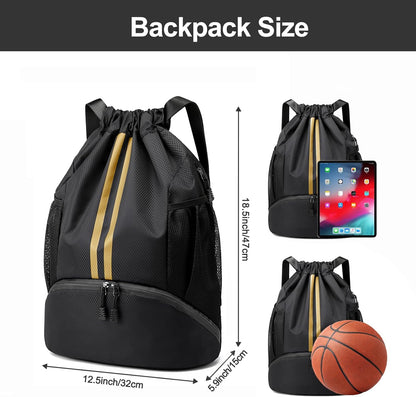 Hoedia Sports-Kordelzugrucksack – Schwimm-Turnbeutel mit Schuhfach und wasserdichter Tasche für Damen und Herren