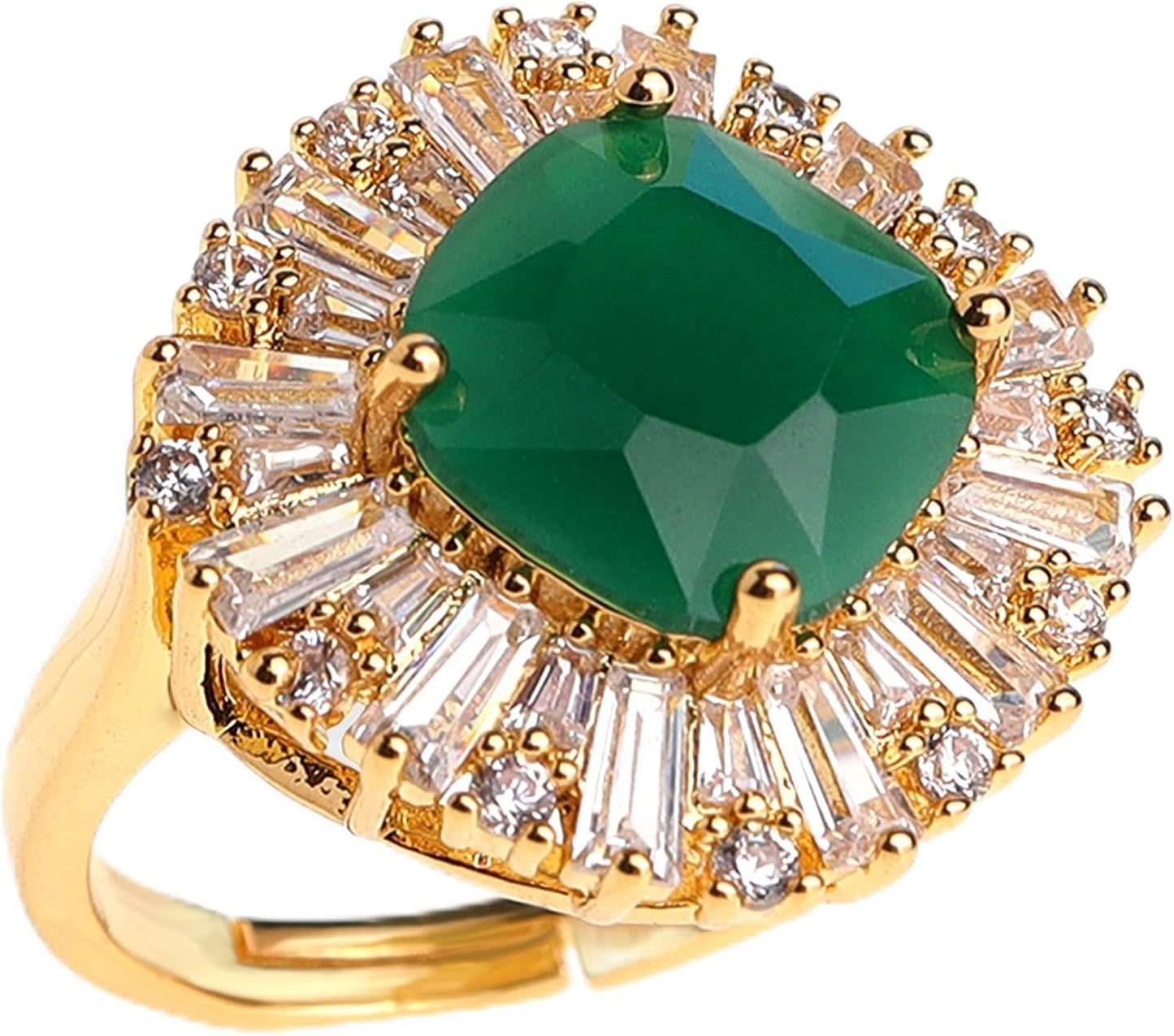 JeanBeau Gold Rhinestone Statement Adjustable Ring for Women Girls Large Crystal Cubic Zirconia Stacking Rings Prom Wedding Bridal Finger Jewelry Gift for Her