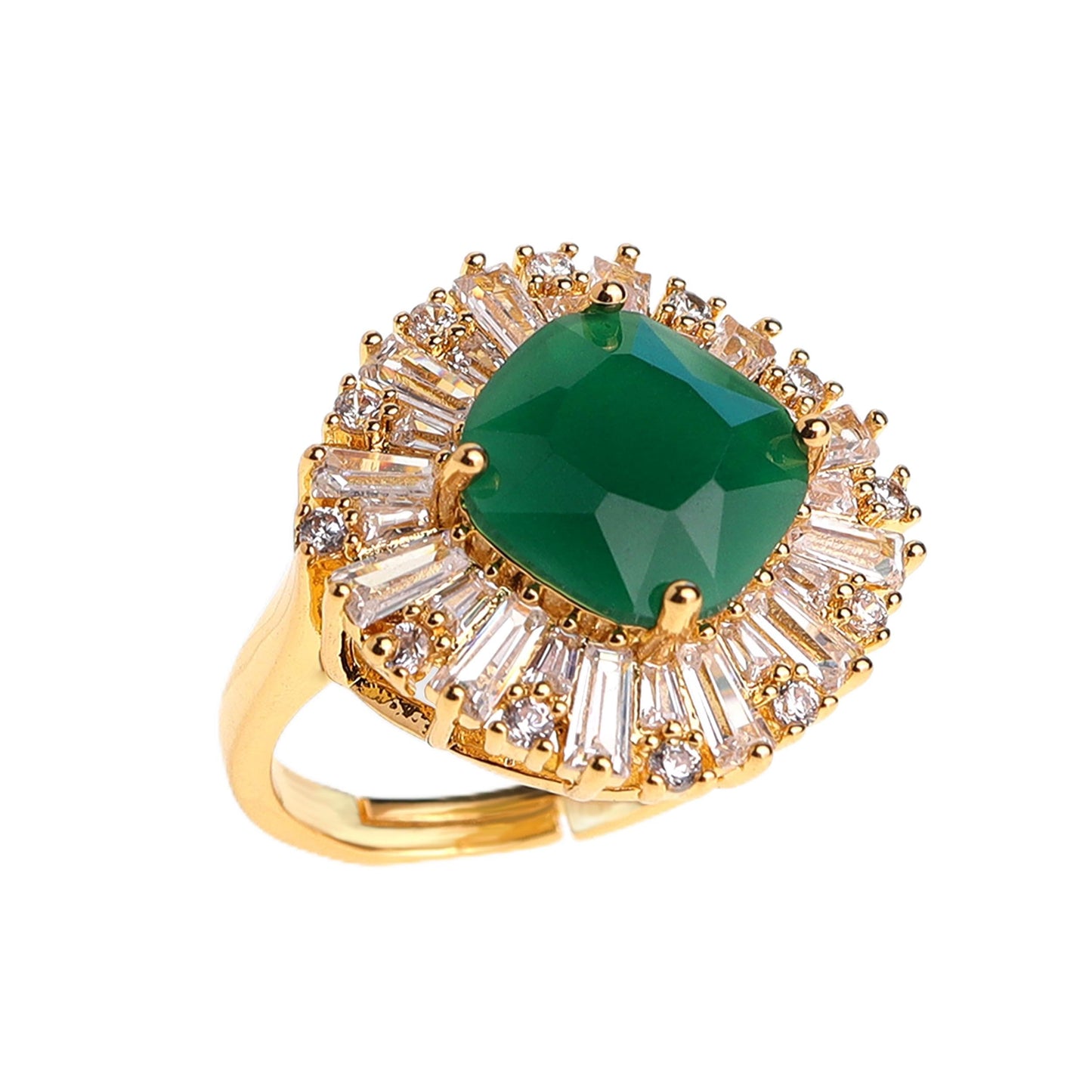 JeanBeau Gold Rhinestone Statement Adjustable Ring for Women Girls Large Crystal Cubic Zirconia Stacking Rings Prom Wedding Bridal Finger Jewelry Gift for Her