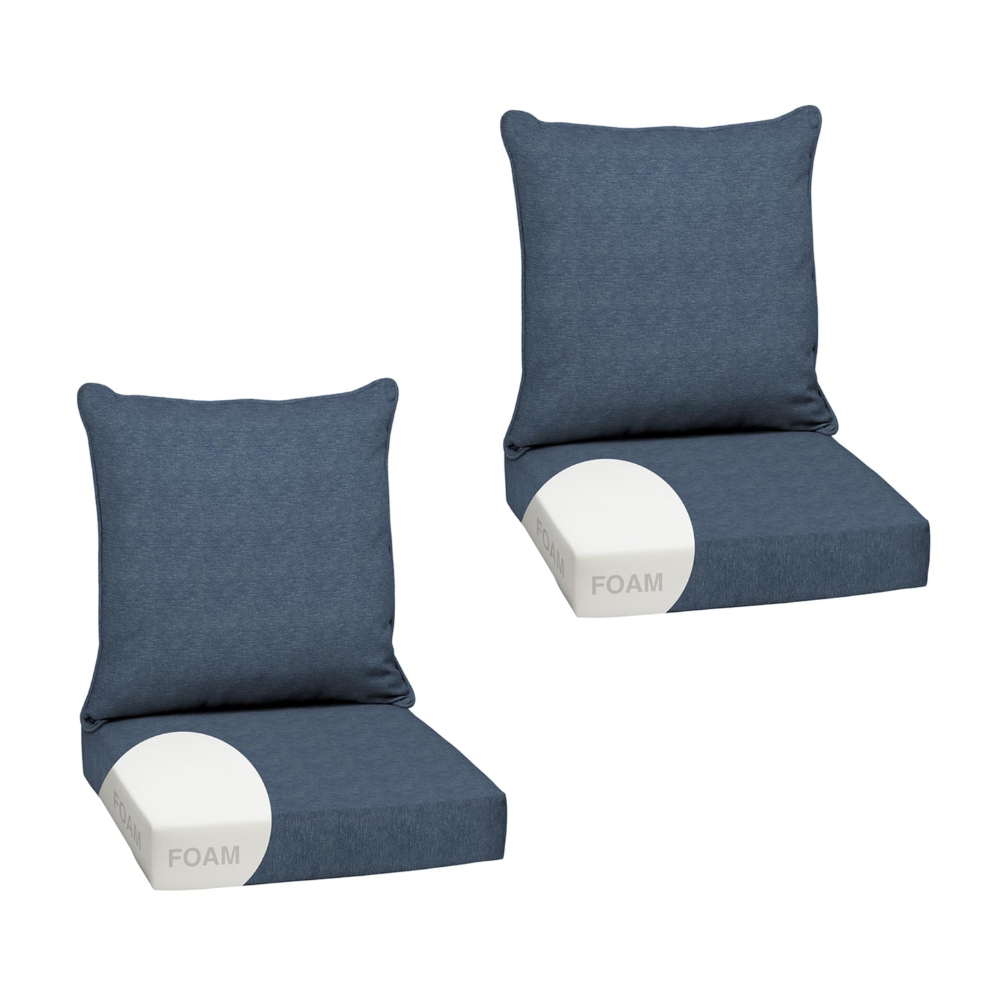 Arden Outdoor Foam Deep Seat Cushions Set, 24x24, Premium High-Density Foam, Never Flattens, Weather-Proof for Patio Chair Sofa Couch, Blue Shibori Stripe