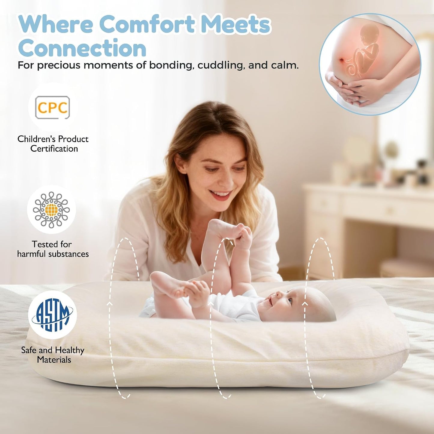 Baby Lounger & Nest for Newborn 0-24 Months, Baby Nest Supervised Breathable Cotton for Newborn, Newborn Essentials Gifts, Breathable Portable Infant Lounnger for Travel and Home(Cream White)