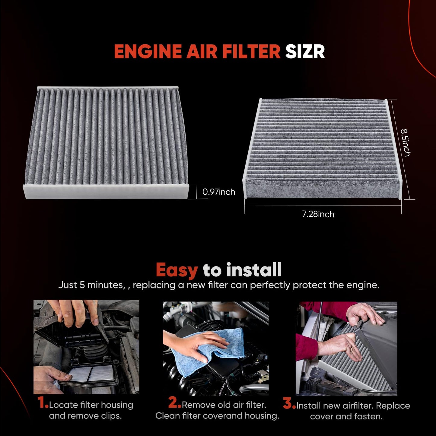 CA10262 Engine Air Filter Fit Ford Expedition/F150/F250/F350 (2007-2021) & Lincoln Navigator Replaces FA1883, 7C3Z9601A, A35642