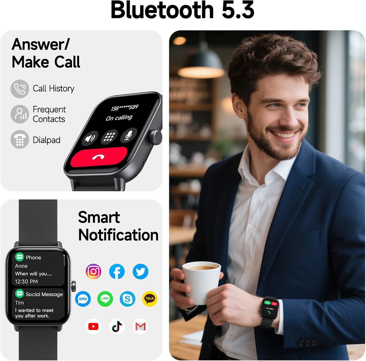 Smartwatch für Herren Damen (Anrufe entgegennehmen/tätigen), Alexa-Smartwatch kompatibel mit Android iOS, Fitness-Tracker mit Herzfrequenz-SpO2-Schlafmonitor, 1,8 Zoll HD DIY Zifferblatt Wasserdichte Uhr mit Bluetooth-Anruffunktion