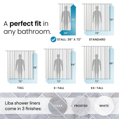 LiBa PEVA 8G Bathroom Shower Curtain Liner, 72" W x 72" H, Frosted, 8G Heavy Duty Waterproof Shower Curtain Liner