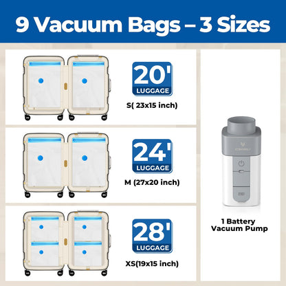 ETENWOLF Vacuum Storage Bags for Travel with Rechargeable Wireless Pump, Vacuum Seal Bags for Clothes and Travel, Space Saver Bags in Carry-On Sizes, Perfect for Luggage and Suitcases, 12 Combo