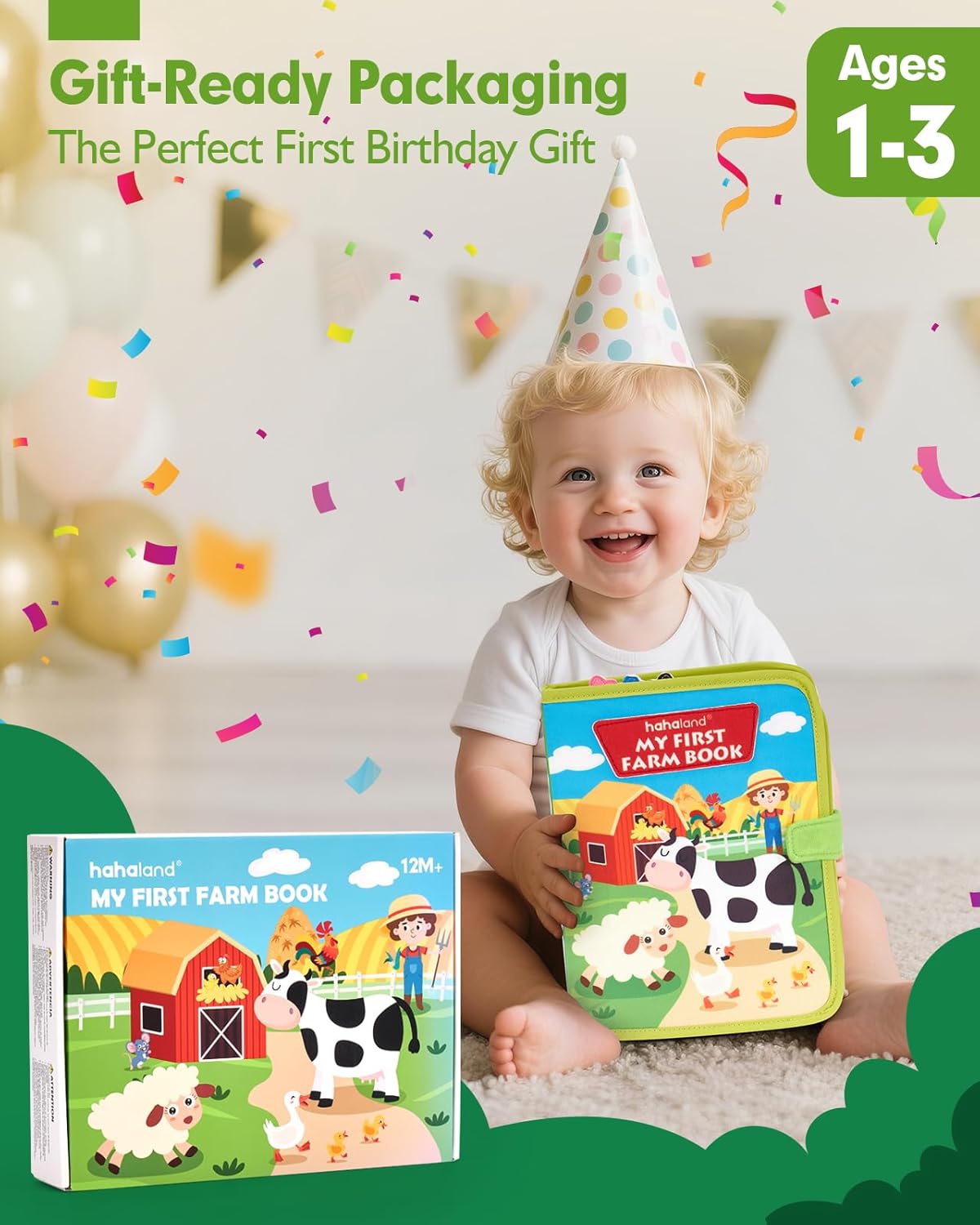 hahaland Busy Book for Toddlers 1-3 - Montessori Toys Busy Board for 1 Year Old Boy Gifts Girl Toys Educational Learning Quiet Activity Books Toddler Travel Toys for One Year Old Birthday Gift