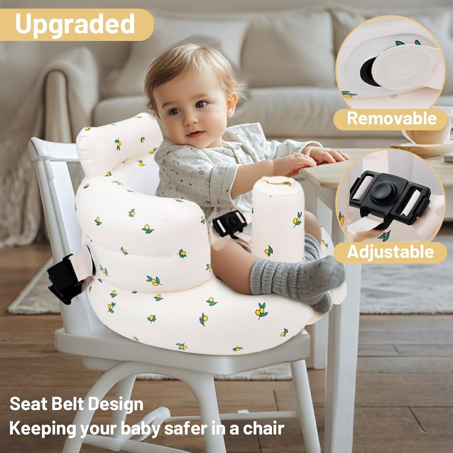 Aufblasbarer Babysitz, aufblasbarer Babystuhl für Babys ab 3 Monaten, aufblasbarer Sommerstuhl mit integrierter Luftpumpe, Baby-Bodensitz zum Sitzenlernen, Spielen, Campen, Orange