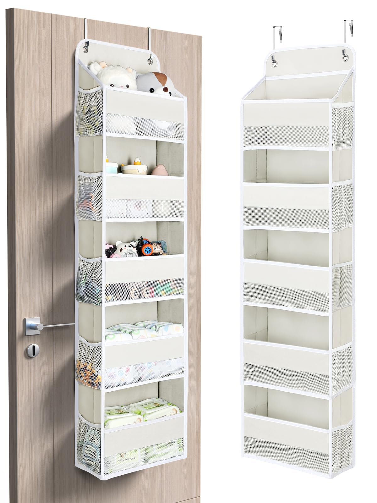 Yecaye 1 Pack Over the Door Organizer, 35.2lbs Load Toy Stuffed Animal Storage, Swing-proof Hanging Bathroom Organizers and Storage for Nursery Newborn Baby Essential Stuff Dorm Room Essentials