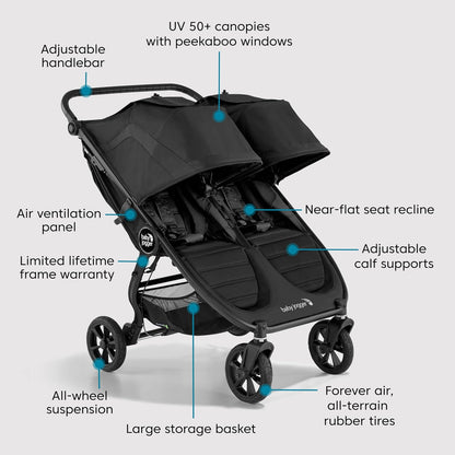 Baby Jogger® City Mini GT2 All-Terrain Double Stroller, Forever Air Rubber Tires, All-Wheel Suspension, Twin Stroller with Belly Bar, Leatherette Handlebar, Premium Fabric, Amazon Exclusive Pike Color
