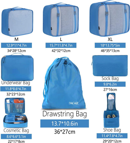 BAGAIL 8er Set Packwürfel Gepäckorganizer für Reisezubehör