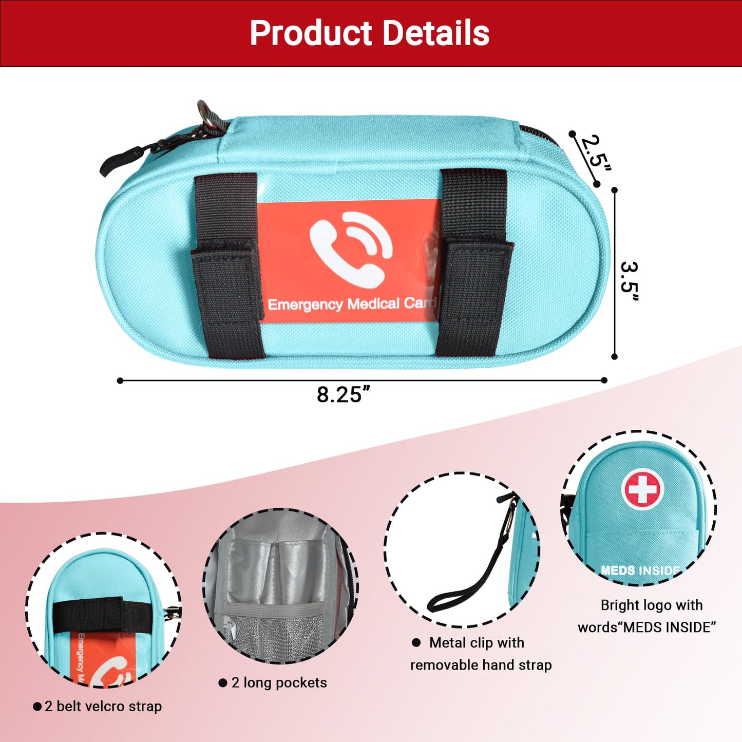 EpiPen Carry Case Insulated, Travel Medical Bag with YKK Zipper, Hold 2 Epi Pens or Auvi-Q, Anti-Histamine, Asthma Inhaler, Allergy Medicines, Emergency Medication Organizer Pouch, Red