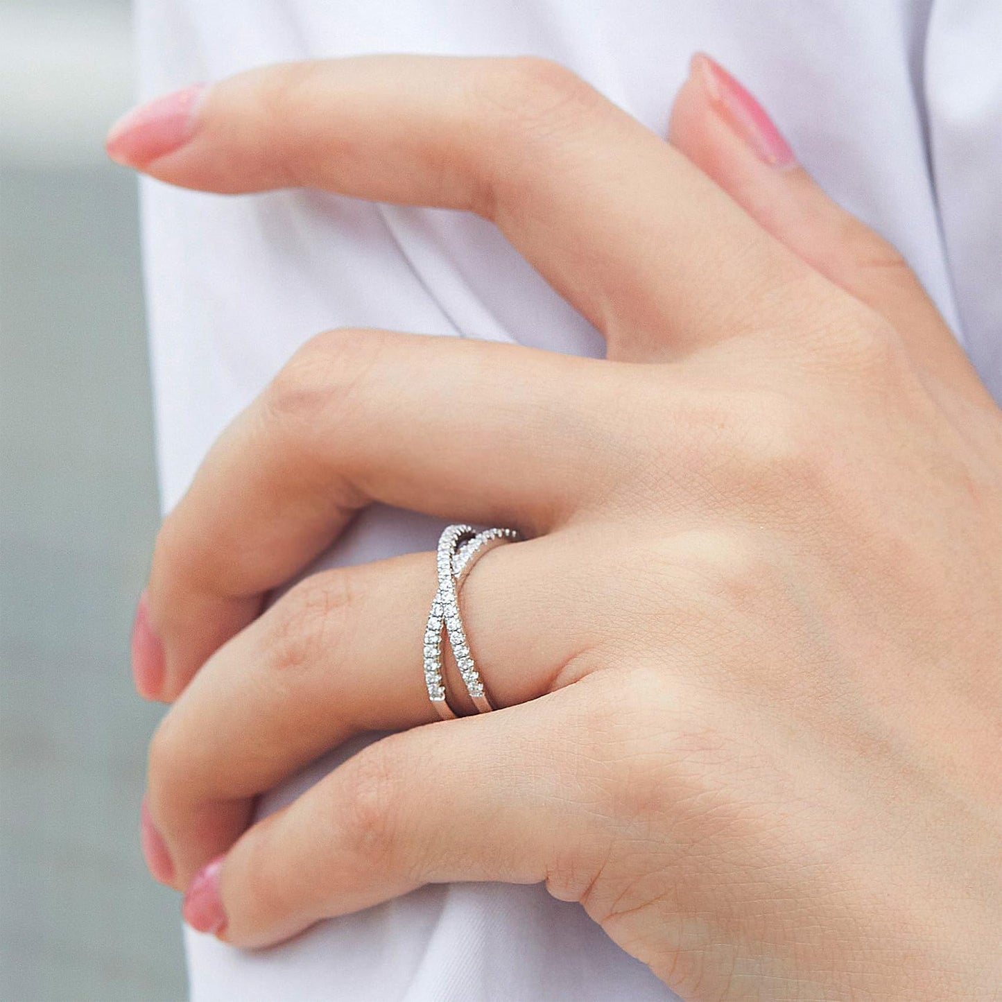 OOOPEL Sterlingsilber Verstellbarer Ring S925 Silberringe für Frauen Zirkonia Twist Liebesknoten Zarter Ring Silber Minimalistischer Offener Fingerring Silber Daumen Sterlingsilberring