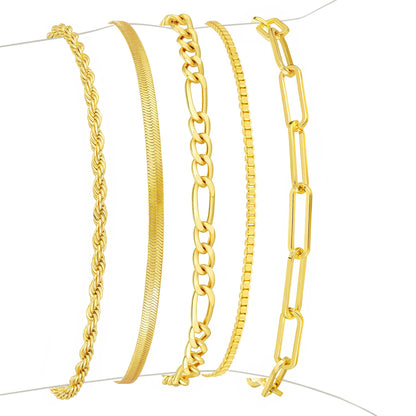 Gold Bracelets for Women, 14K Gold Plated Stackable Bracelet Stack Set Adjustable Charm Paperclip Chain Snake Link Layered Waterproof Jewelry Sets Gifts