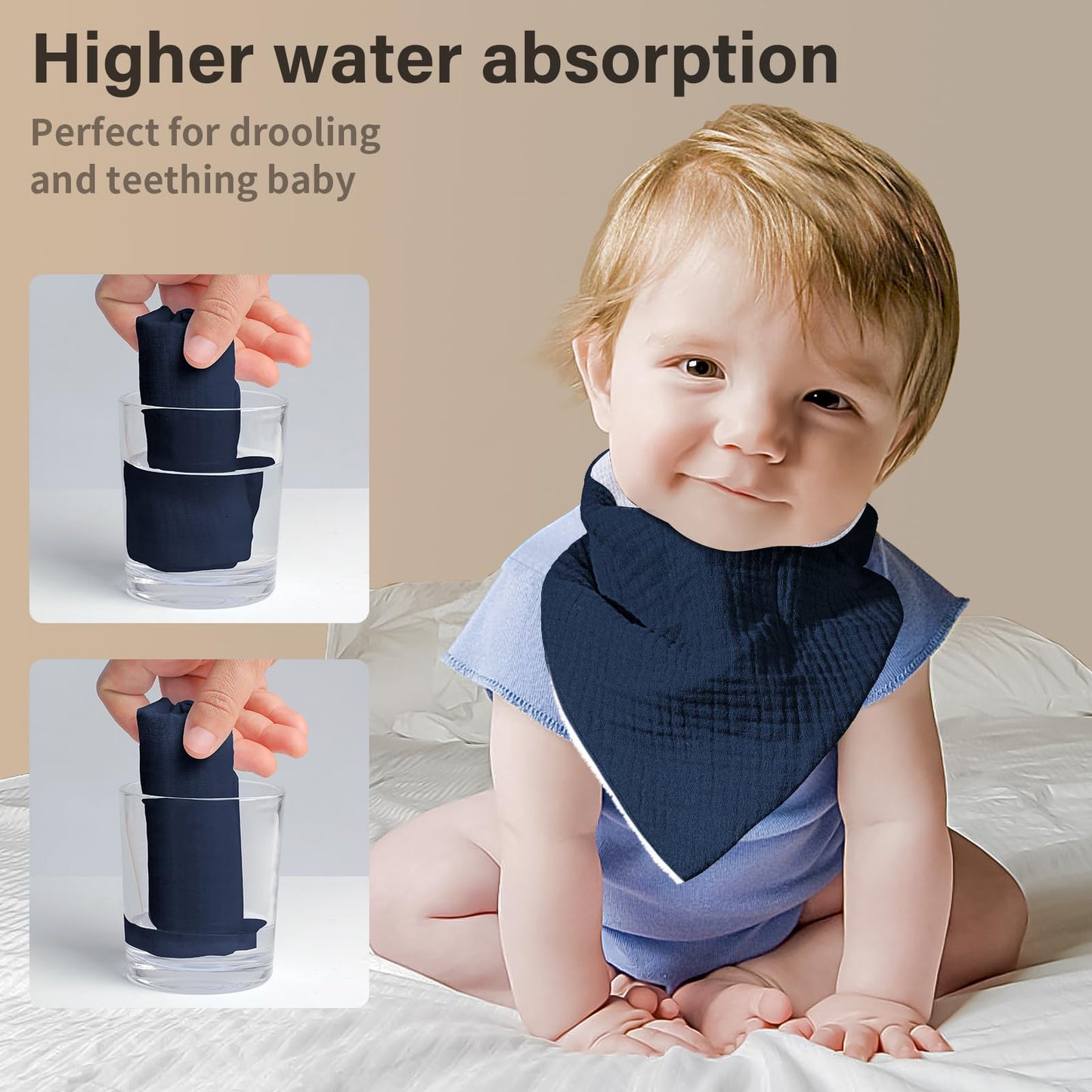 NISXABEBE Musselin-Baby-Lätzchen, 6er-Pack, Baby-Bandana-Spucktücher aus 100 % Baumwolle für Jungen und Mädchen, unifarbene Lätzchen für Spucken und Zahnen (Jungen)