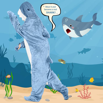 Shark-Decke-Hoodie-Onesie für Erwachsene und Kinder, kuscheliger Flanell-Kostüm-Schlafsack