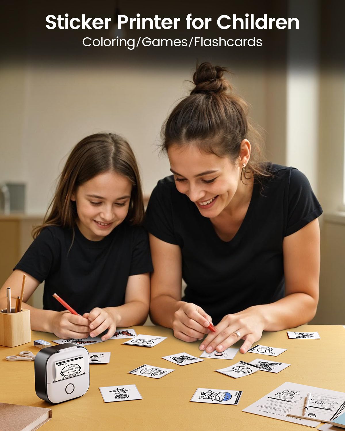 Memoking Mini-Drucker - T02 Aufkleberdrucker, Druckkapsel, tragbarer thermischer tintenloser Aufkleberhersteller, Bluetooth-Taschen-Minifotodrucker, Sofortdruck, Smart AI APP, für Studentenstudiennotizen, Tagebuch, Heimwerker, Geschenk