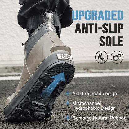 Men's Deck Boots, Waterproof Ankle Rain Boots with Anti-Slip Traction, Rubber Garden & Fishing Boots for Boating, Camping, Farming & Outdoor Work