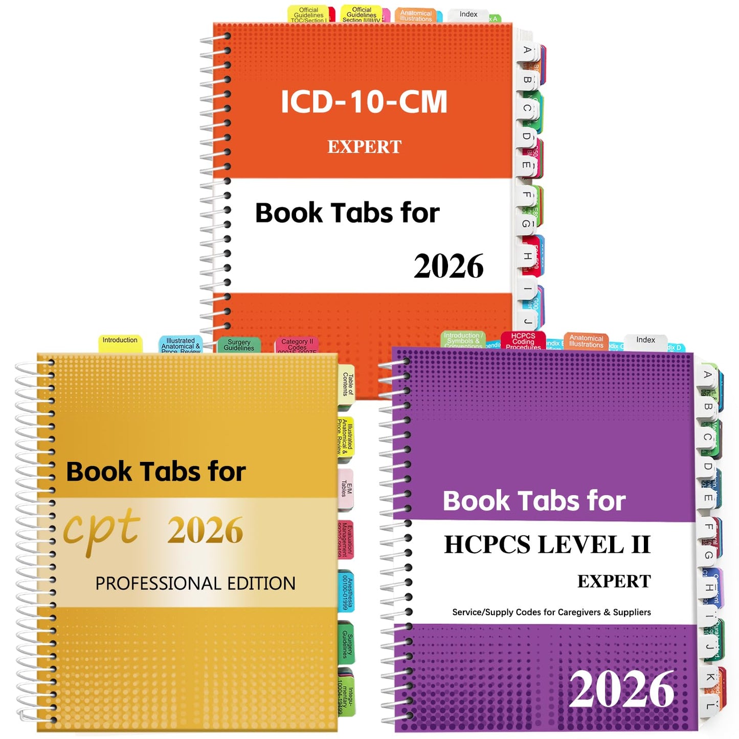 Index Tabs for CPT, AAPC Version ICD-10-CM, HCPCS Level II & ICD-10-PCS 2026, 4 Set Bundles Set (Book not Included), Color-Coded with Code Ranges, Laminated & Waterproof & Repositionable