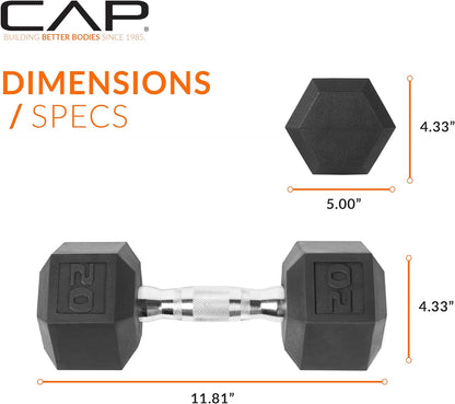 CAP Barbell 20 LB Rubber Coated Hex Dumbbell Hand Weight - Pair