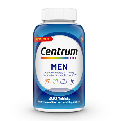 Centrum Multivitamin for Men, Multivitamin/Multimineral Supplement with Vitamin D3, B Vitamins and Antioxidants, Gluten Free, Non-GMO Ingredients -Tablet 200 Count (Pack of 12)