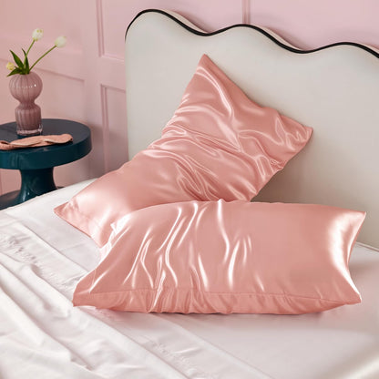 Bedsure Satin-Kissenbezug, Queen-Size, 2er-Pack, Seidenkissenbezügen ähnlich, seidige Kissenhüllen mit Hotelverschluss, Raumdeko, Valentinsgeschenke für Frauen und Männer, Grau, 50x75 cm