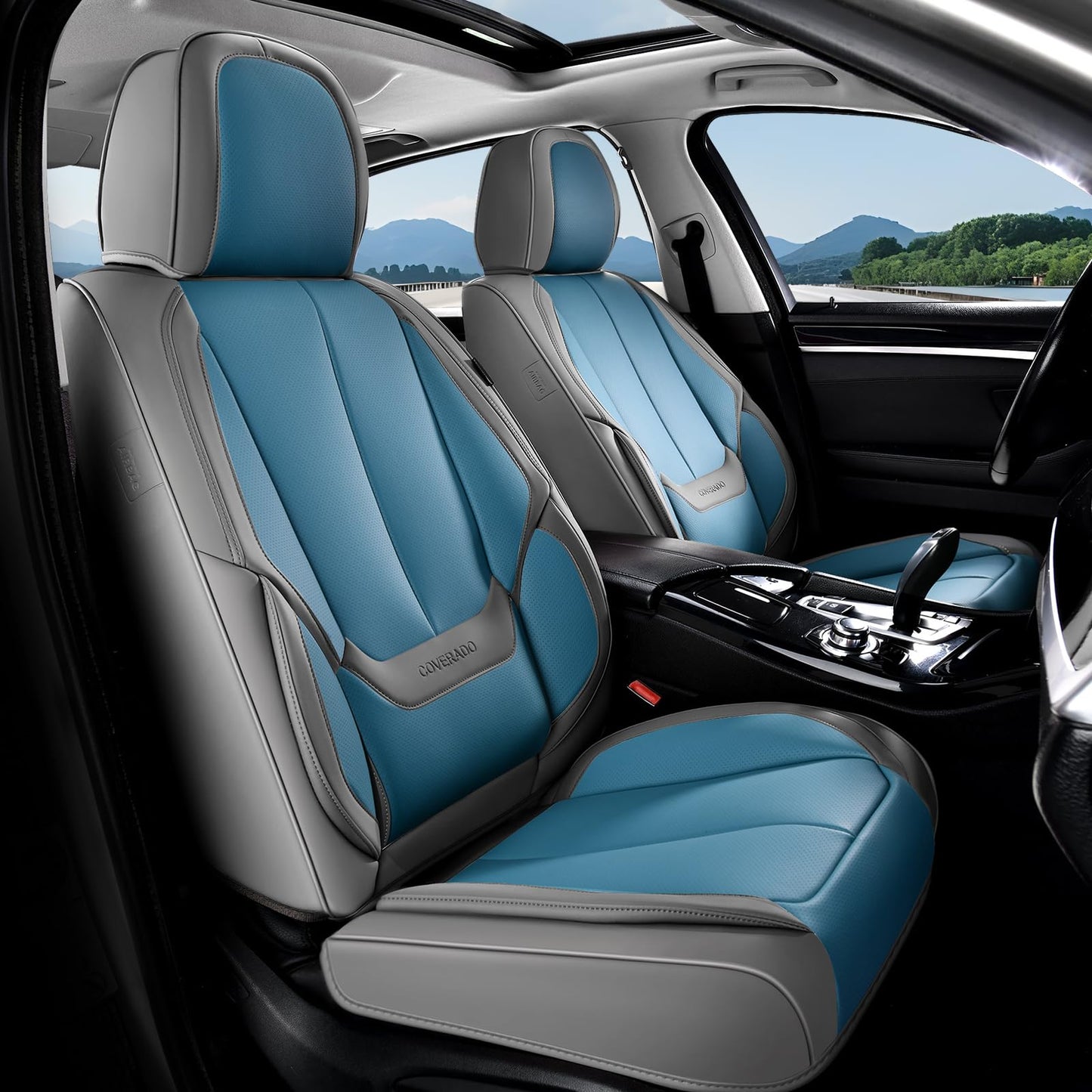 Coverado Car Seat Covers 5 Pieces, Full Set Universal Seat Covers for Cars, Waterproof Nappa Leather Auto Seat Protectors with Head Pillow, Car Interiors Fit for Most Sedans SUV Pick-up Truck, Black
