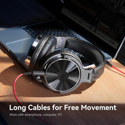 OneOdio Pro-10 Over-Ear Kabelkopfhörer für Schule Studio-Monitor & Mixing DJ Stereo-Headsets, 50mm Neodym-Treiber, Inline-Mikrofon, 3,5mm/6,35mm Klinke für Verstärker Computer Aufnahme Telefon Klavier Gitarre